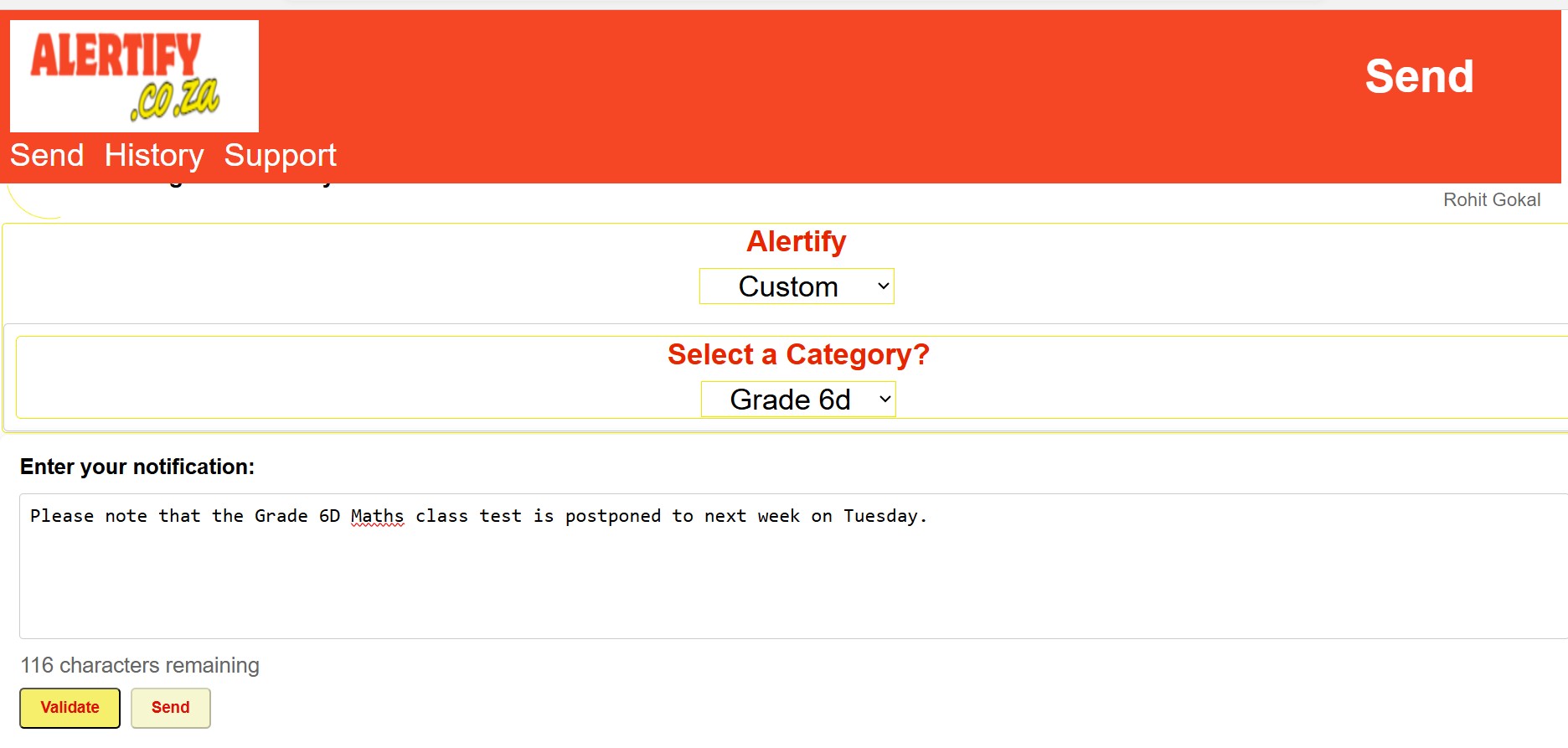 Image showing the Alertify Senders Portal send screen
